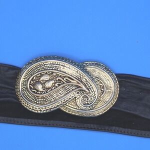 Leather Shop Gold Tone Paisley Wide Fashion Belt Buckle Set Women Vintage